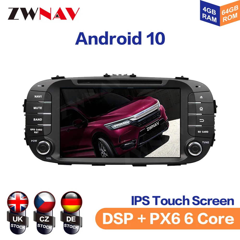 Android 10.0 64GB PX6 Car Radio GPS Navigation for KIA Soul 2014-2017 Auto Stereo Multimedia Player Radio Tape Recorder ISP WIFI