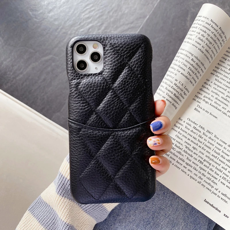 High Quality Luxury Genuine Cowhide Leather Card Slot Lambskin Case Cover For Iphone 14 13 12 Mini 11 Pro XS Max XR X 8 7 Plus