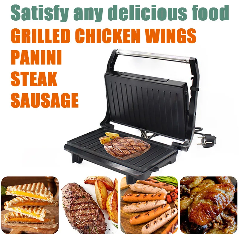 New 750W Sandwich Maker Breakfast Machine Barbecue Roast Intestinal Hamburger Panini Machine Steak Frying Pan Eggs Cooker 220V