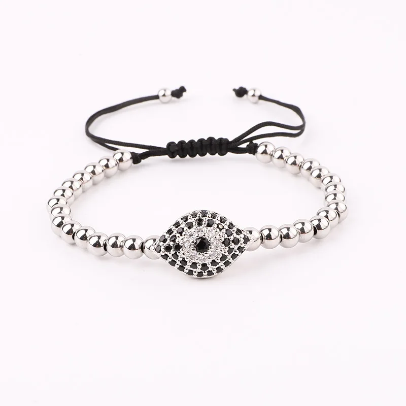 

High Quality Stainless Steel Beads CZ Evil Eye Charm Macrame Adjustable Bracelet Men Women