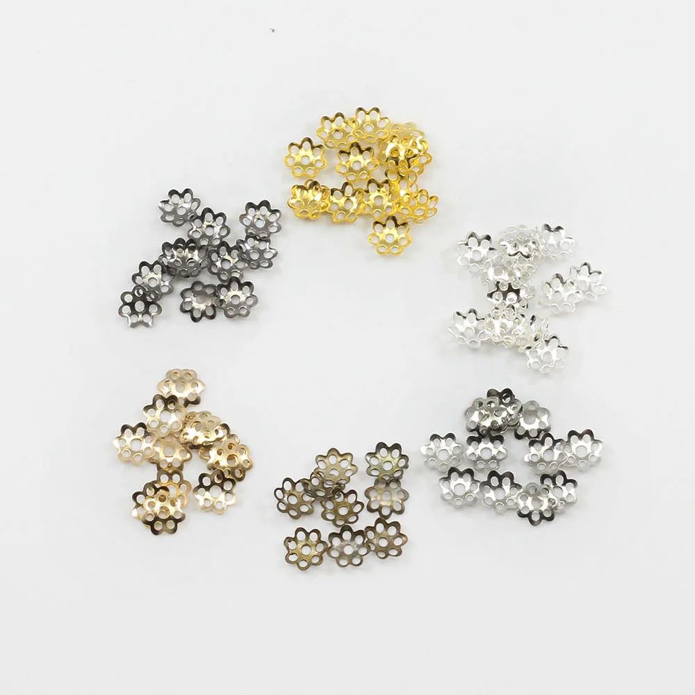 600pcs/Lot DIY jewelry material metal hollowed-out bead support bottom flower support small plum flower pearl cap