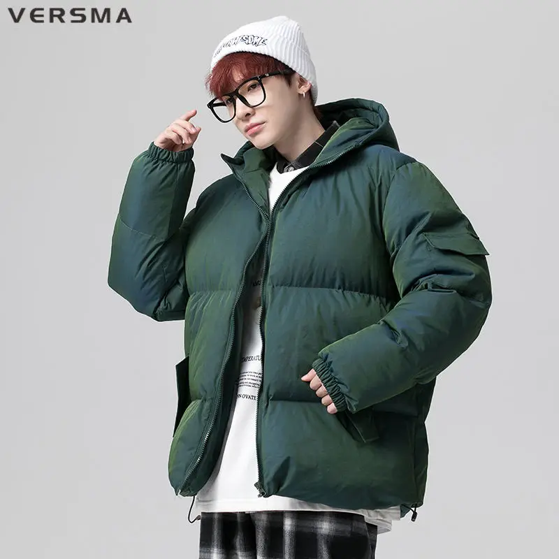 VERSMA Japanese Vintage Chic Reflective Solid Color Parka Men Hip Hop Streetwear Winter Warm Thick Youth Parkas 5XL Dropshipping