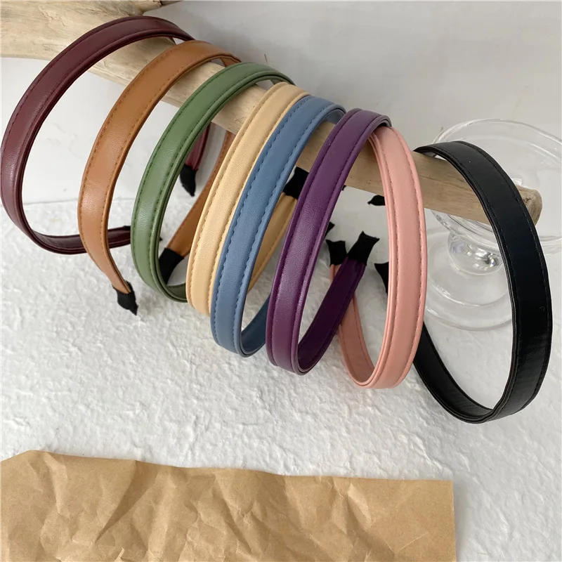 1.5cm Synthetic Leather Headband Solid Hairbands Bezel Thin-edged Turban Women Elegant Girl Hair Accessories Head Hoop Hair Band