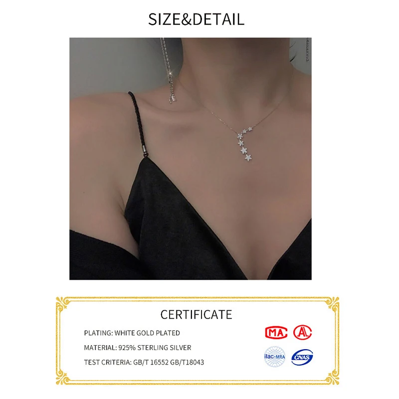 Collana con ciondolo a stella lucida con zirconi cubici abbaglianti Color argento per gioielli da sposa girocollo con stella regalo da donna NK002