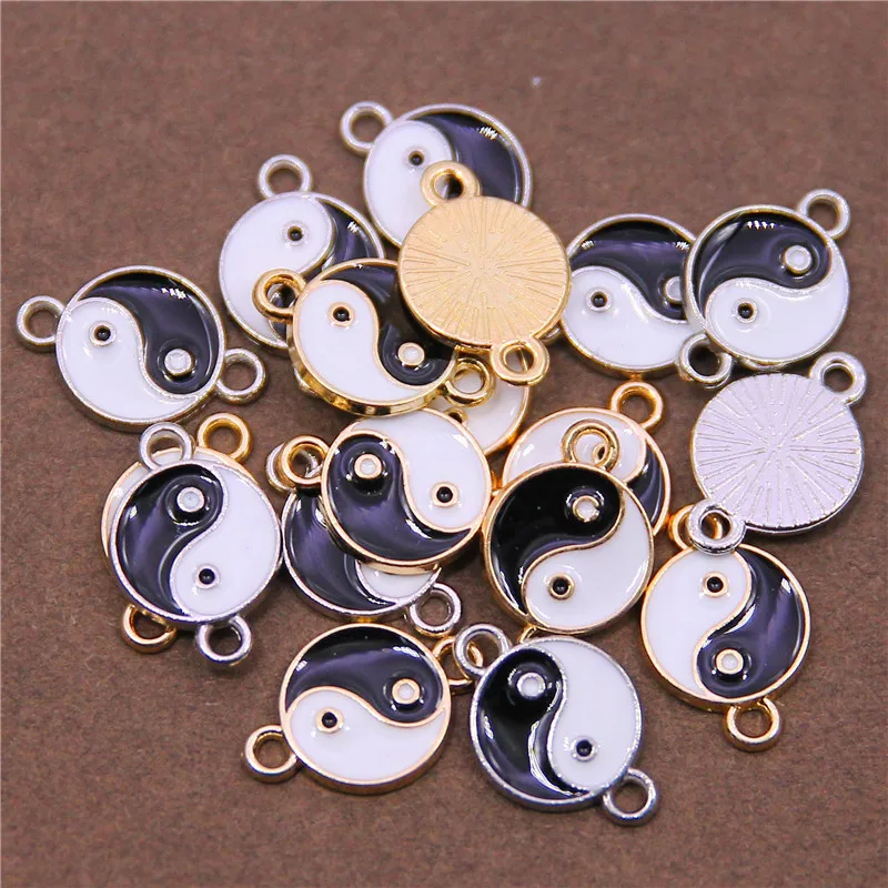 10 pezzi smalto nero bianco Yinyang Taichi Charms lega collegare ciondolo misura collane bracciali accessori gioielli fai da te