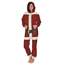 Women Christmas Oversized 3D Printed Hood Zipper Onesie Jumpsuit Romper Men Casual Loose Plus Red Playsuit One Piece Overalls