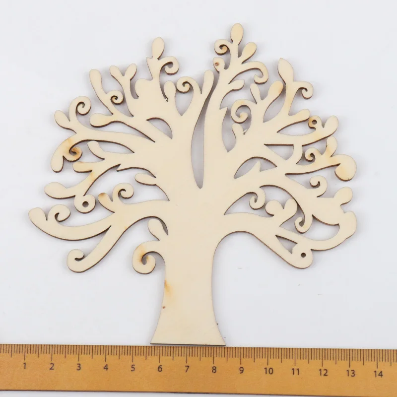 Natural Wooden Life Tree Carved Painting Craft Scrapbooking For Handmade Sewing Home Decoration DIY 12x14cm 1pcs