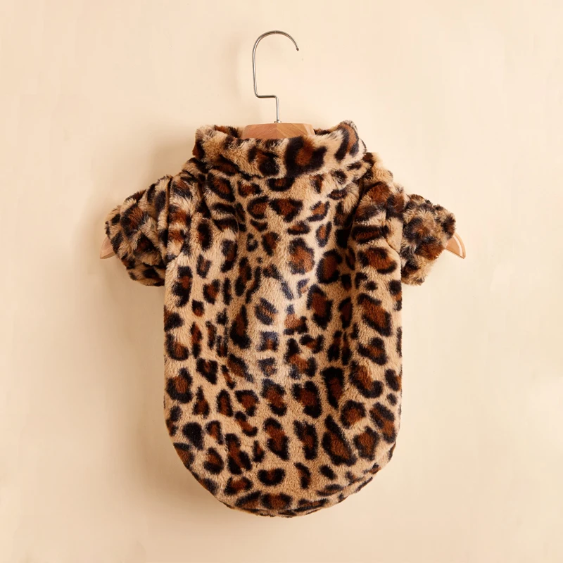 Winter Warm Pet Plush Leopard Dog Clothes Dog Jacket Coat Autumn and Winter Dog Coat Labrador French Bulldog Suit XS-XXL