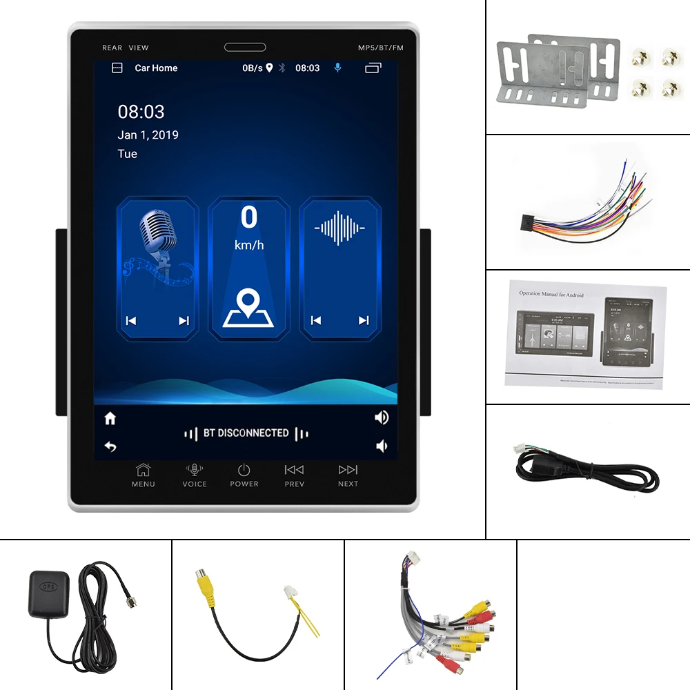 Podofo-Leitor Multimédia Automóvel, Rádio, GPS, Receptor Estéreo, 2 Din, Ecrã Vertical de 9,5 