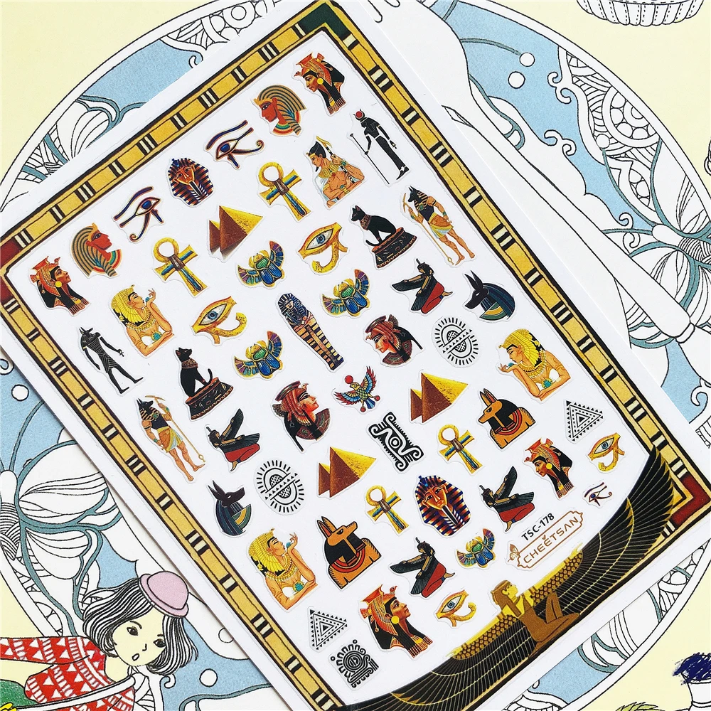 TSC-178 TSC-193 Pharaoh pyramid mummy 3D Back glue Nail Art Stickers Decals Sliders Nail ornament decoration