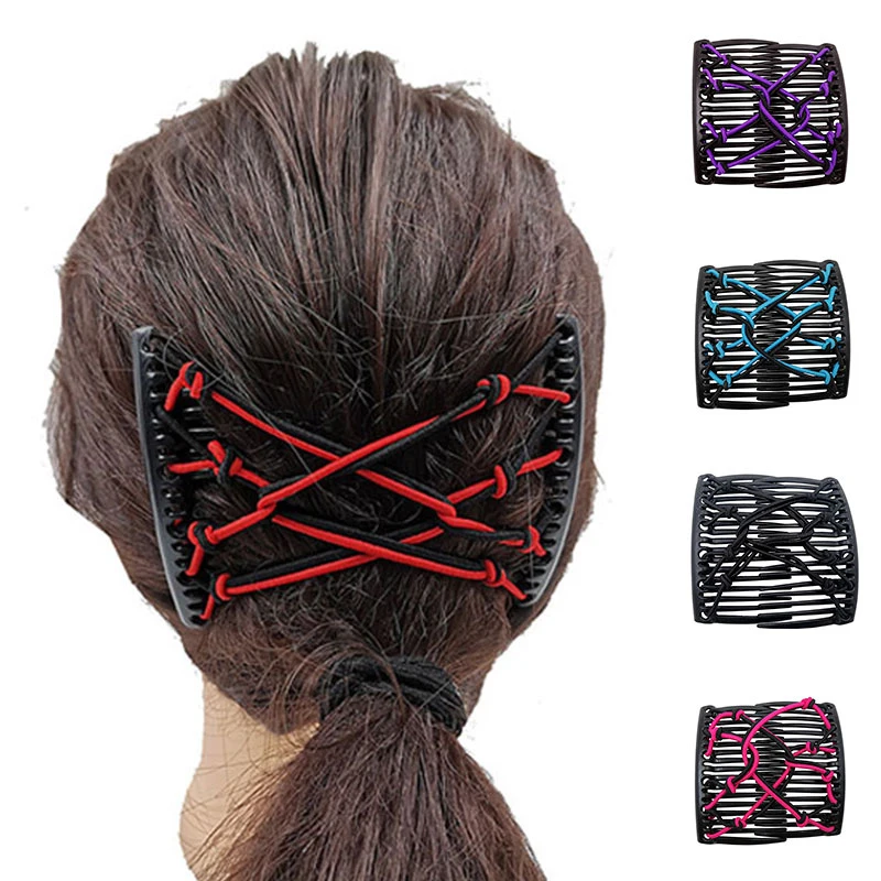 Pince à cheveux magique rétro pour femme, double peigne élastique, porte-queue de cheval, barrettes nouées extensibles, épingles à cheveux, accessoires pour cheveux