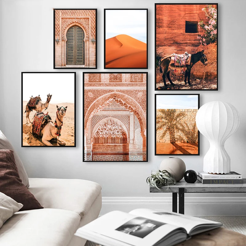 Wall Art Canvas Boho Landscape Travel Print Marrakech Camel Poster Painting Living Room Modern HD Mudular Home Decoration