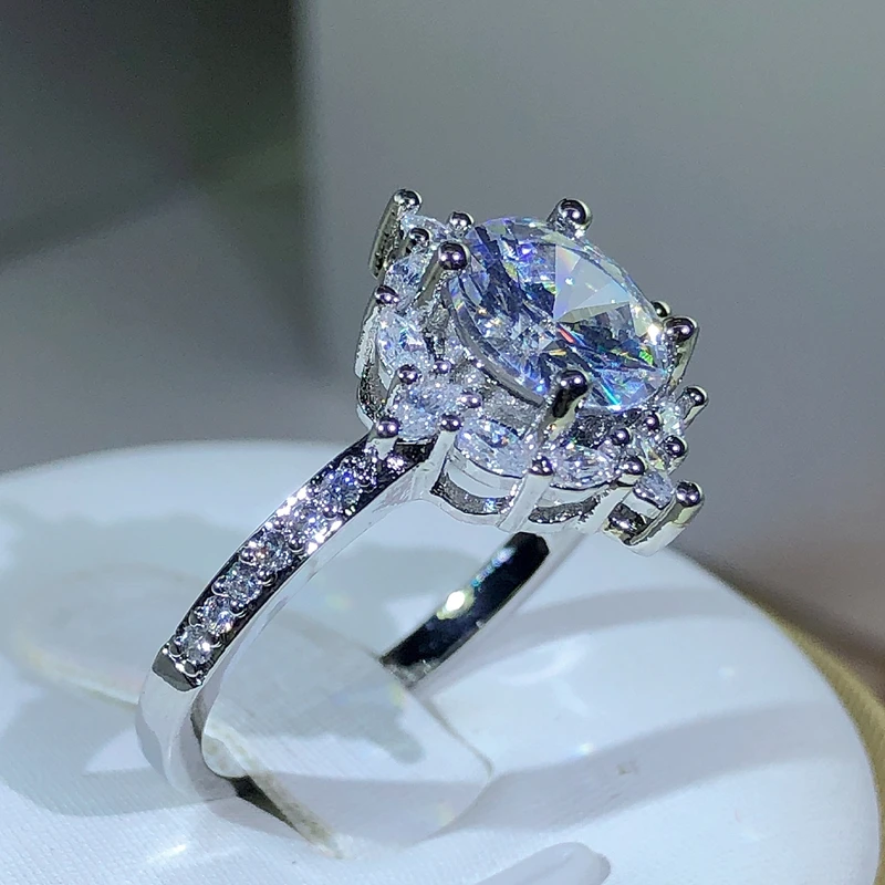 925 Silver Luxury Female Snowflake Ring Fashion Silver Color Crystal Zircon Stone Ring Vintage Wedding Rings For Women