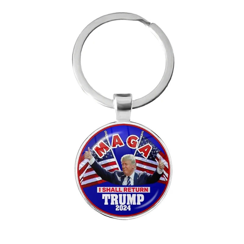 Women For Trump 2024 American USA Election Glass Cabochon Necklace 3D Print Golden Plated Keyring Holder Jewelry For Women Men