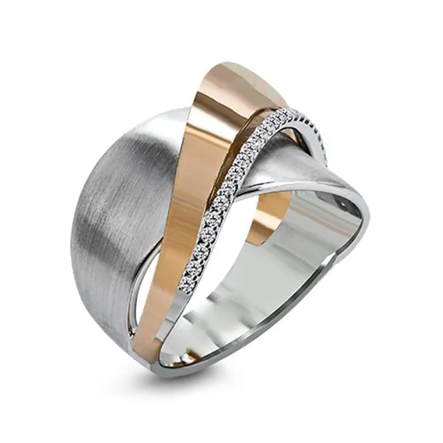 Huitan Modern Party Finger Ring Smooth Line Micro Paved CZ Stone Mix Color Biżuteria modowa dla kobiet