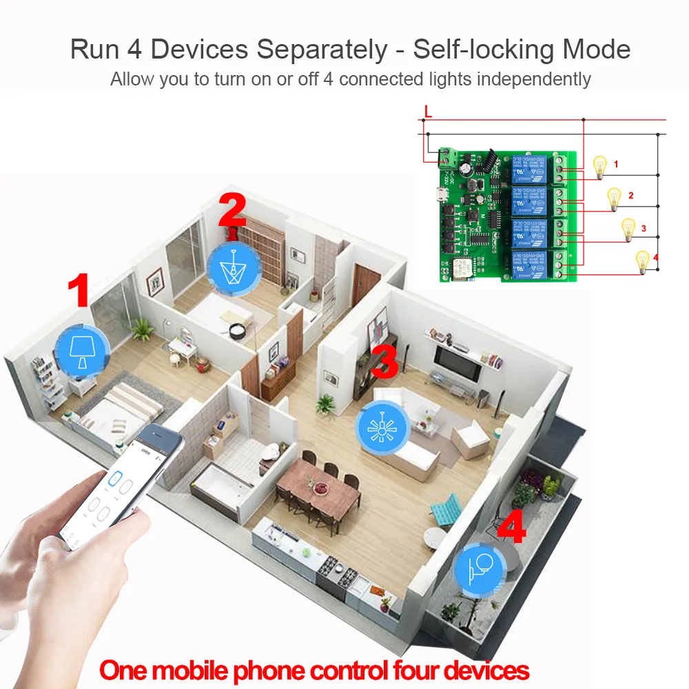 Tuya Smart Switch 4 Channel Wifi Relay Rolling Door Switch DC AC 5V 12V 24V 32V 220v Motor Curtain Switch Inching Self-locking