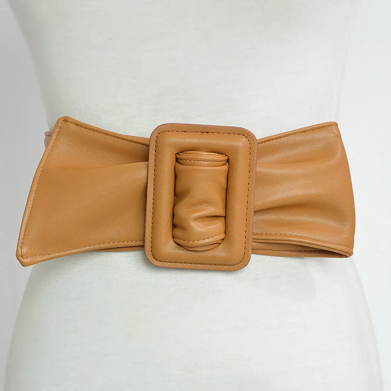 Ceinture en cuir PU pour femme, peau de mouton, large, noir, dames, robe élégante, vintage, mode