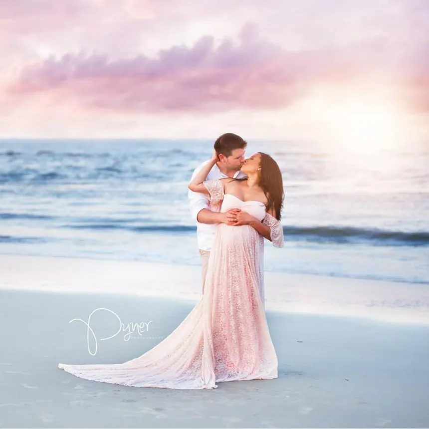 Maternity Photography Props Long Wedding Dress Gown Lace Pregnancy Fancy Shooting Photo Summer Shoulderless Pregnant Clothes New