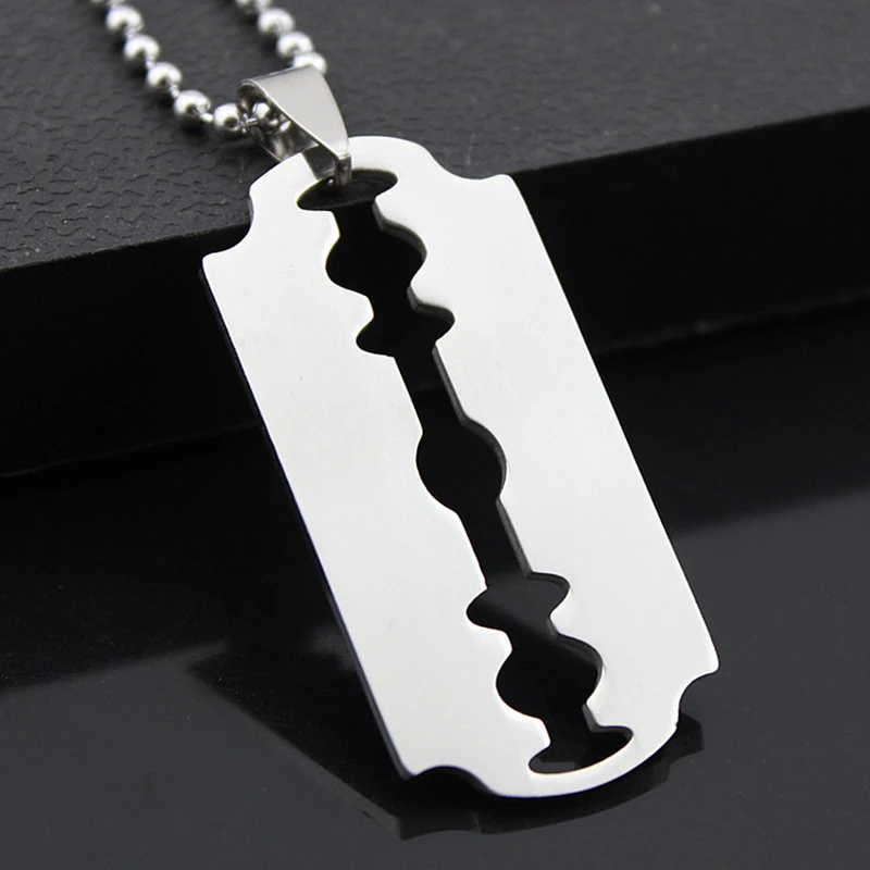 60cm Silver Color Stainless Steel Razor Blades Pendant Necklaces Men Jewelry Male Shaver Shape Dollar Lightning Necklace Jewelry