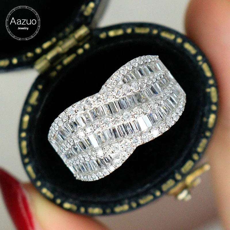 Aazuo 18K Orignal White Gold Real Natrual Diamonds 1.10ct Big Hemp Rope Ring  Fashion Gift For Woman&Lady Birthday Party