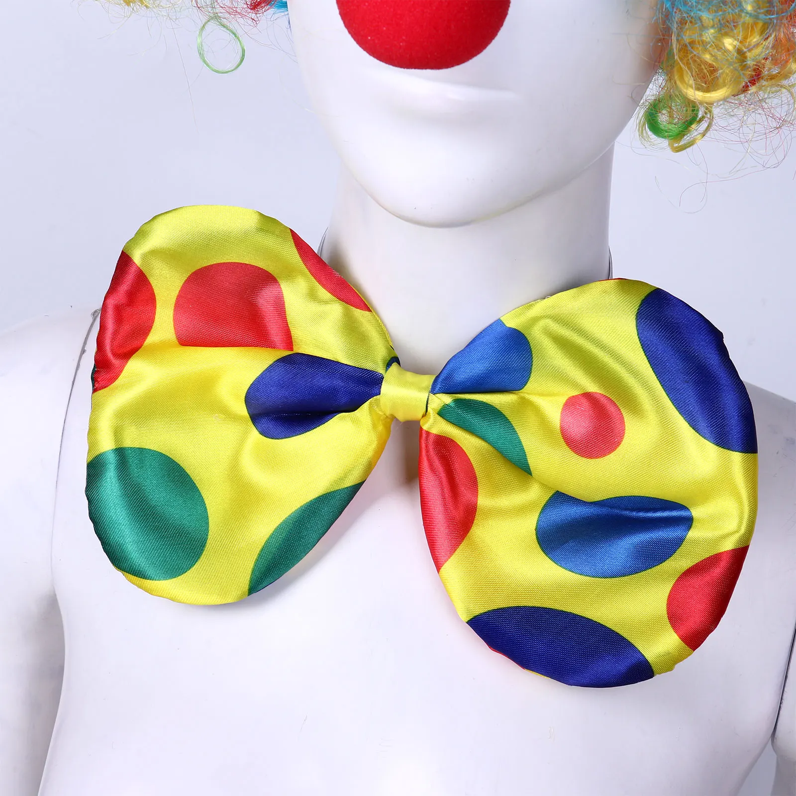 Rainbow Clown เครื่องแต่งกายวิกผมฟองน้ำจมูก Dots Bow Tie สีขาวถุงมือ Clown ชุดสำหรับฮาโลวีน Christmas Cosplay เครื่องแต่งกาย Props