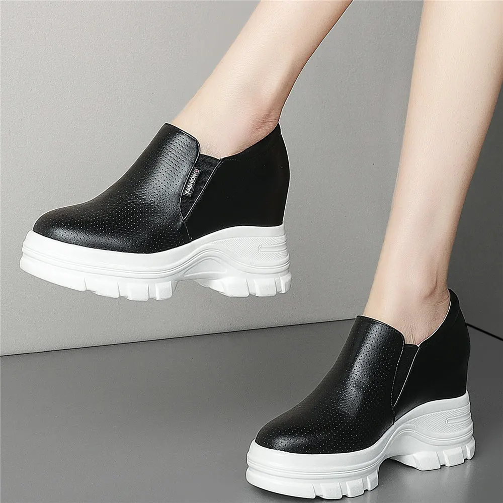 

Fashion Sneakers Women Slip On Genuine Leather High Heel Pumps Shoes Female Round Toe Platform Wedges Ankle Boots Casual Shoes