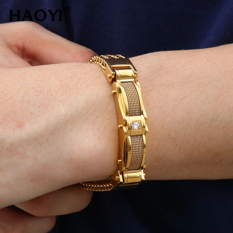 

Haoyi Luxury Bracelet 13MM Chain Bracelets Stainless Steel Mesh Chain Men's and Women's Magnetic Buckle Bracelet's Jewelry