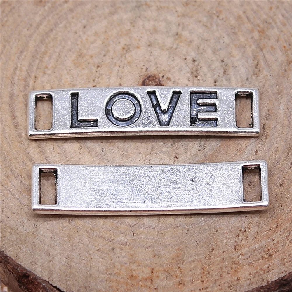 

Wholesale 120pcs/bag 28x6mm Love Charms Wholesale Connector Handmade Accessories Antique Silver Color