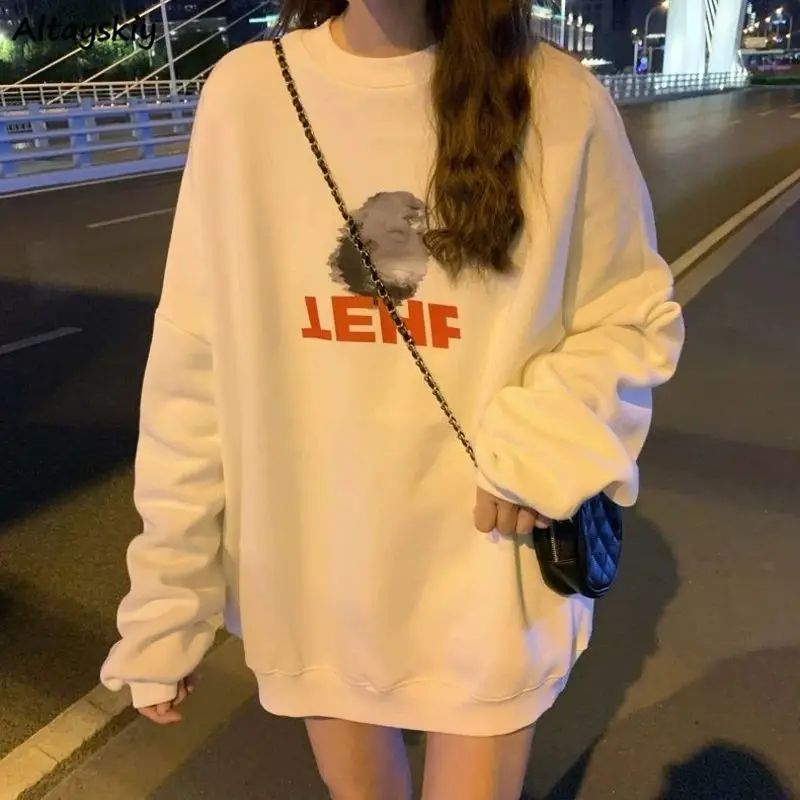 

Hoodies Women Ins Print Chic All-match Simple Popular Schoolgirls Clothing Daily Fall Spring Trendy Korean Femme Sweatshirt New