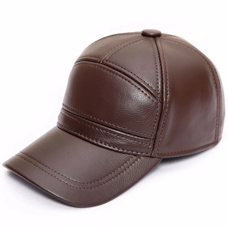 Cowhide men's baseball cap autumn and winter duck tongue hat outdoor leisure leather sunshade hat