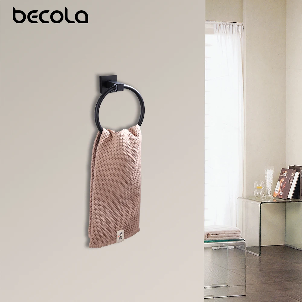 Becola Black Solid Aluminum Towel Ring For Bathroom Towel Racks Bathroom Hardware Accessories Holder For Towel