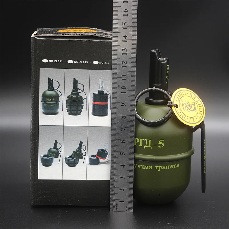 Direct Injection Lighter Military Grenade Lighter Windproof Gas Igniter, with Ashtray Desktop Decoration Cigarette Gift