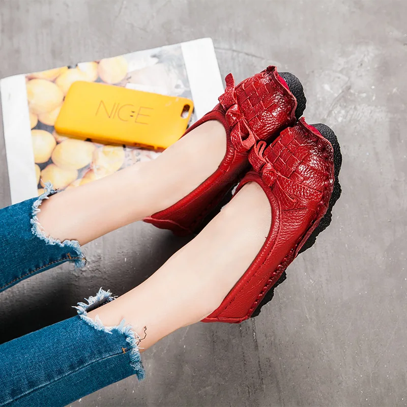 High Quality 2024 Summer Fashion Genuine Leather Women Flat Shoes Ladies Casual Soft Comfortable Shoes Women Handmade Flats