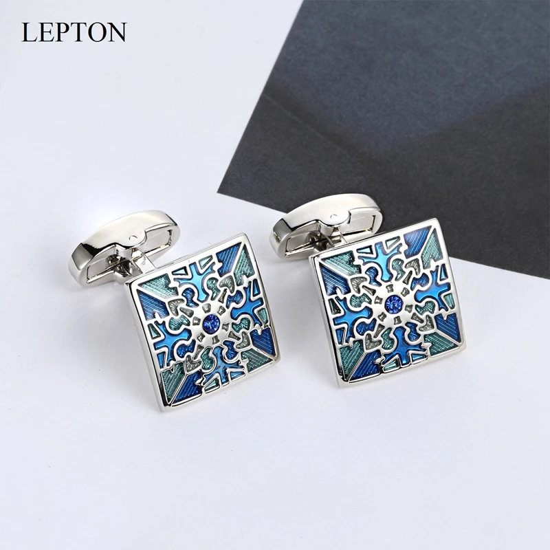 Lepton abotoaduras quadradas esmaltadas, abotoaduras clássicas de cristal, presente para homens, dia dos pais, amantes, amigos, aniversários de casamento, aniversários