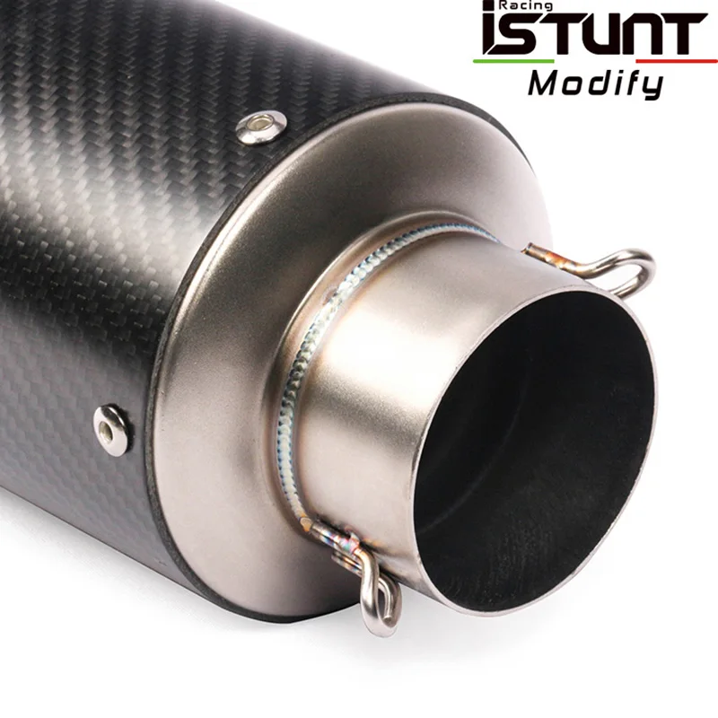 ISTUNT 60mm Universal Motorcycle Exhaust Escape Modified Slip-on Carbon Fiber Vent Muffler Pipe For S1000RR CBR1000 R6 GSX1300