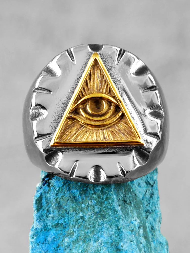 Freemason Illuminati – bagues pour hommes, Triangle, en acier inoxydable, Punk pour homme, petit ami, motard, bijoux, cadeau créatif, vente en gros