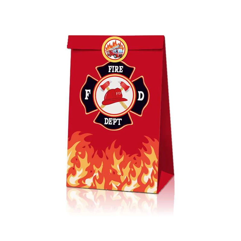 12pcs Fireman Theme Party Favor Bags Candy Bags Fire Truck Gifts Bags Firefighter Kids Birthday Favor Party Decoration Supplies view 5