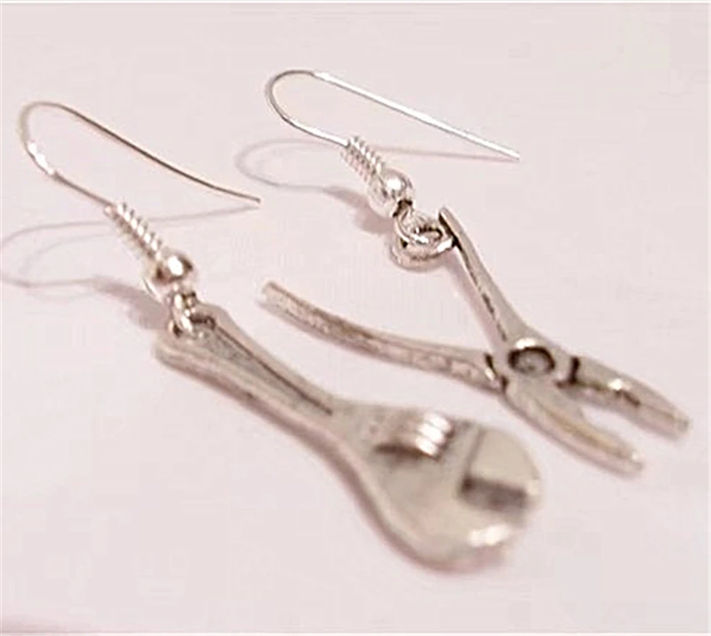 Metal Wrench and Pliers Tool Charm Earrings Tool Jewelry Mini Tool Earrings Mismatch Earrings Wrench and Pliers Earrings