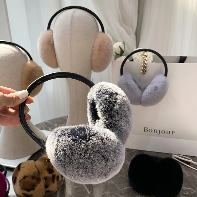 Rex pele de coelho earmuff feminino outono e inverno quente earmuffs earmuff real pele orelha capa de ouvido mais quente muffs de ouvido inverno