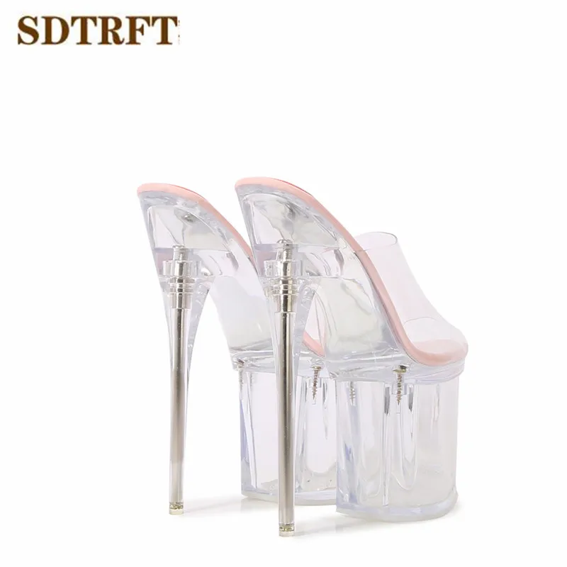 SDTRFT Stilettos Transparent Platforms Sandals 19cm Thin Heel Slipper Peep Toe Flip Flops Shoes Women\'s pumps zapatos de mujer