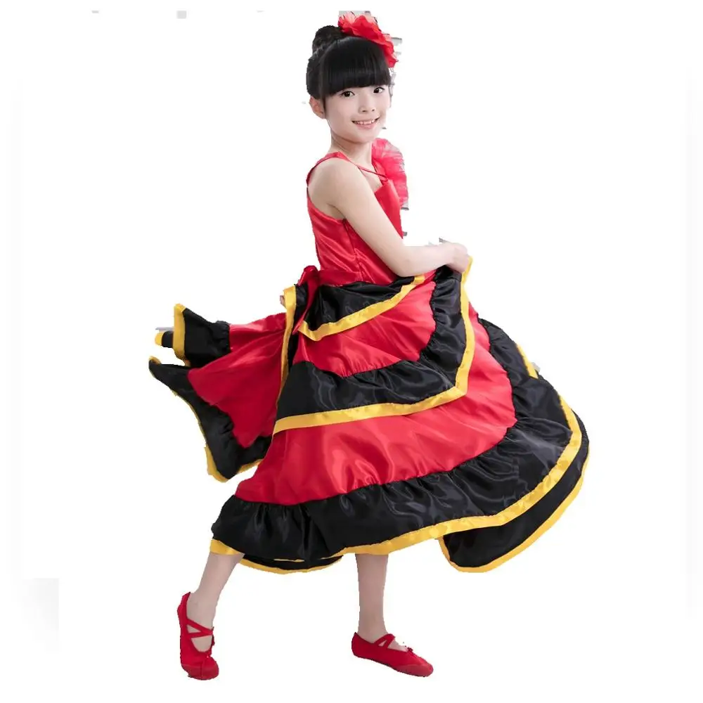 Kinderen Flamenco Jurk Meisjes Spaanse Dans Kostuums Vestido Flamenco Rok-540 Graden