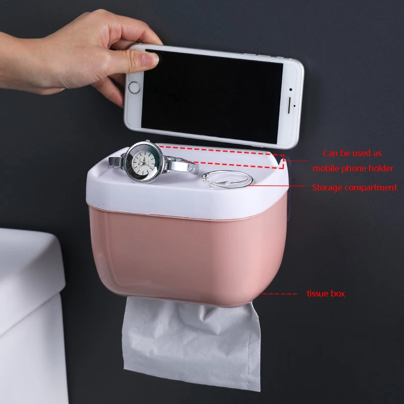 Wall Mount Tissue Holder for Bathroom Storage Box Punch-Free Home Supplies Phone Rack Case Toilet Paper Holder Waterproof