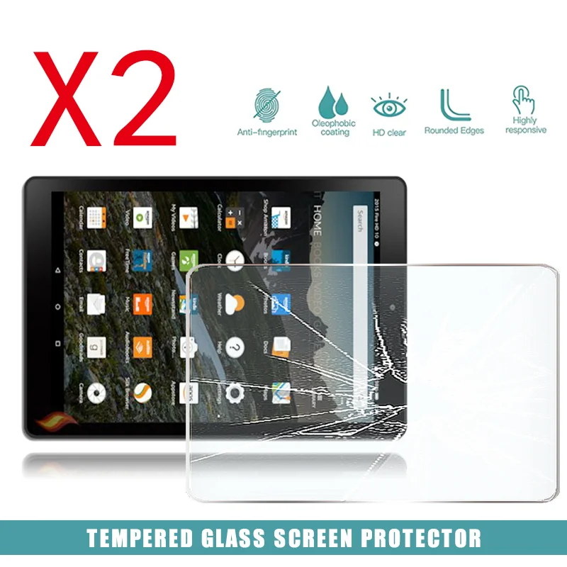 2Pcs Tablet Tempered Glass Screen Protector Cover for Amazon Fire HD 10 (2015) with Alexa Anti-Scratch Explosion-Proof Screen