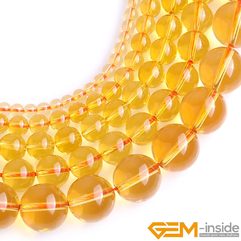 Yellow Citrines Round Loose Beads For Jewelry Making Strand 15