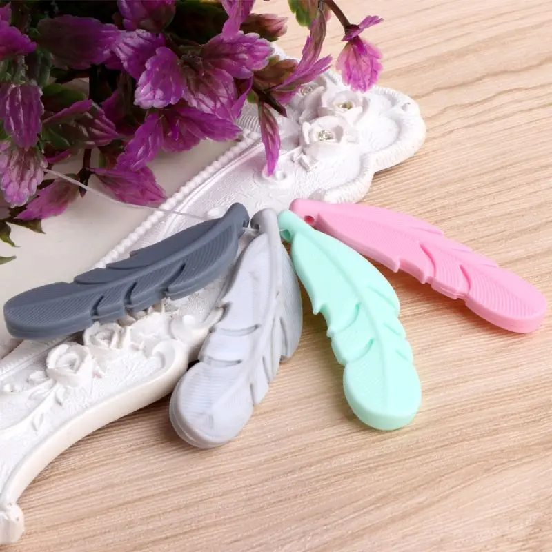 Nursing Feather Pendant Baby Teether Silicone Soother Chew Toy Teething Necklace