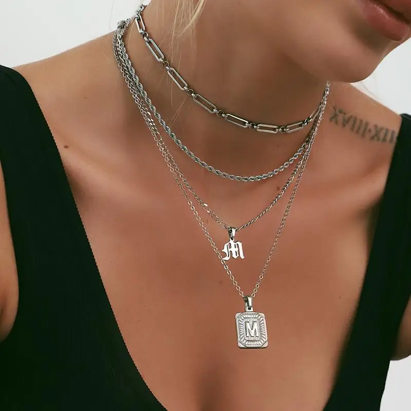 

Custom Initial Necklace For Women Stainless Steel Gold Square Alphabet Initials Charm Pendant Letter Necklaces Couple jewelry