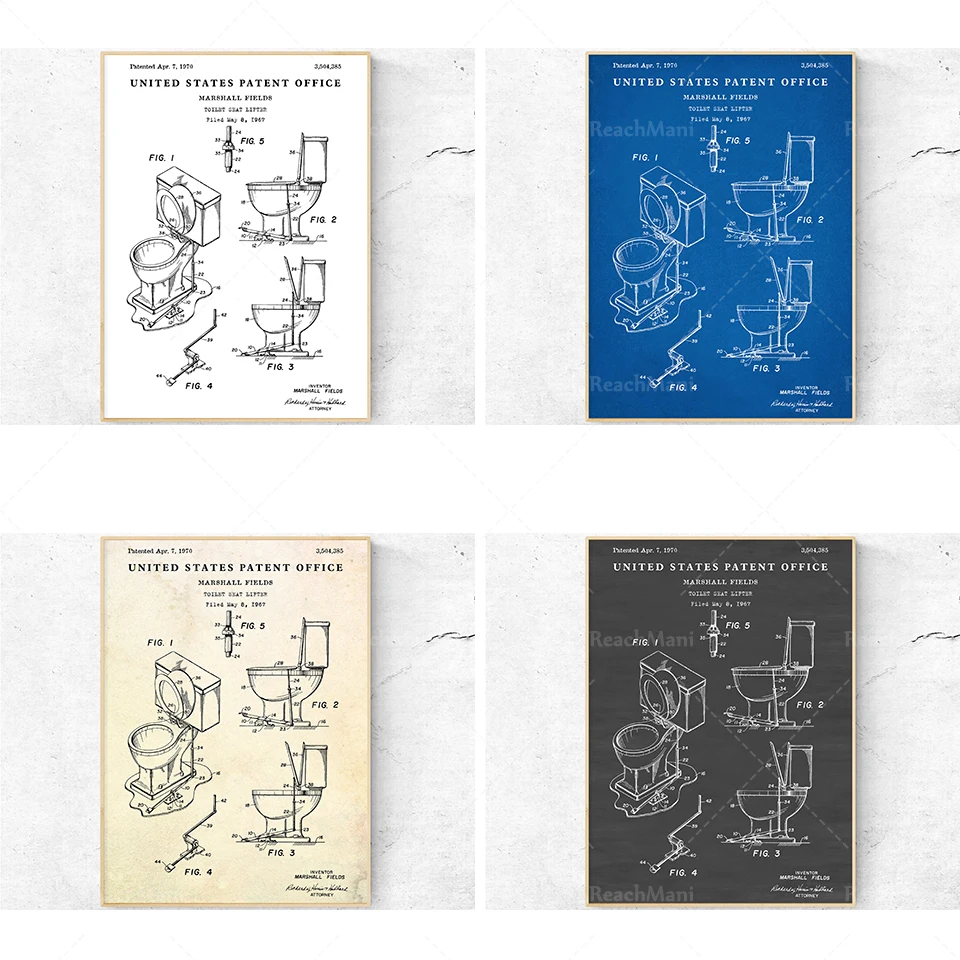 

Impression de brevet d’ascenseur de siège de toilette, signe de placard d’eau. Décor de salle de bains. Affiche de plan directeu
