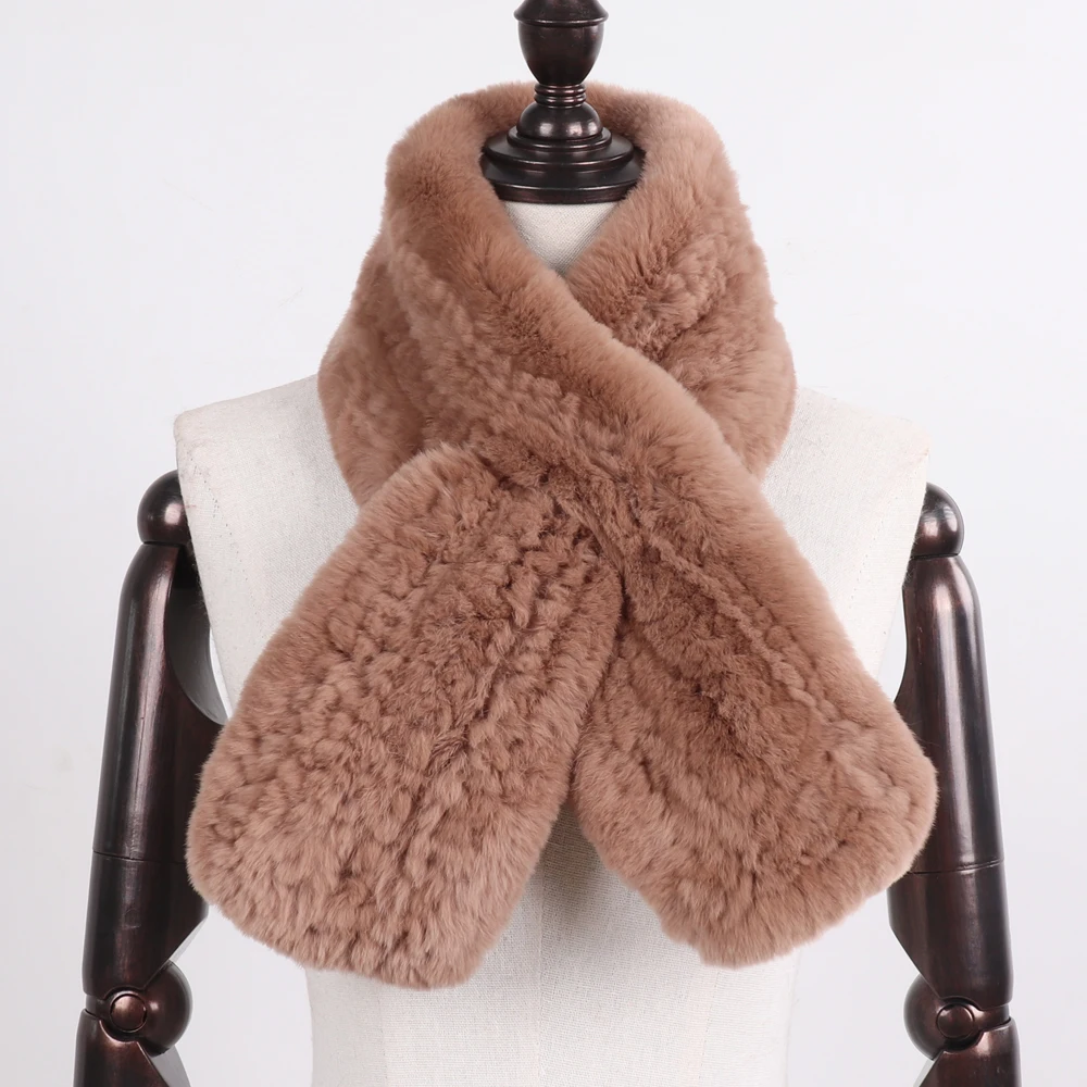 

2022 Winter Women 100% Genuine Fur Scarf Natural Soft Real Rex Rabbit Fur Muffler Lady Warm Knitted Real Rex Rabbit Fur Scarves