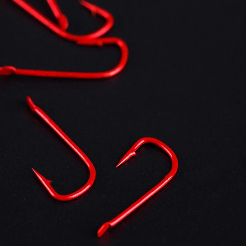 DYGYGYFZ 11Pcs/set Red Barbed Barbless Hooks Fishing Hooks #1-#8 High Carbon Steel Carbon Red Bait Holder Fish Hook Set