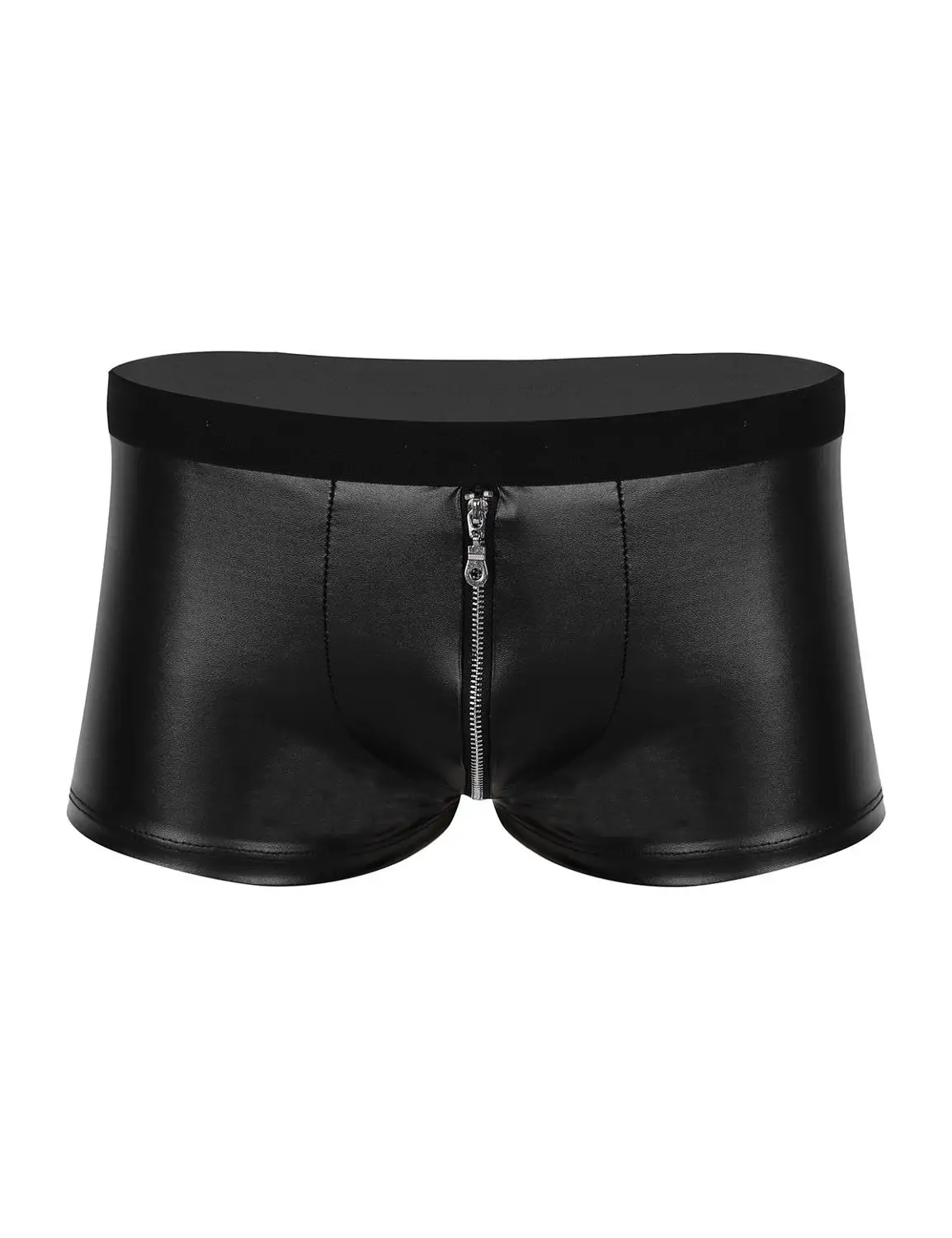 Mens Sexy Latex Zipper Crotch Panties Faux Leather Jockstraps Erotic lingerie Bulge Pouch Gay Wetlook Clubwear Boxer Shorts